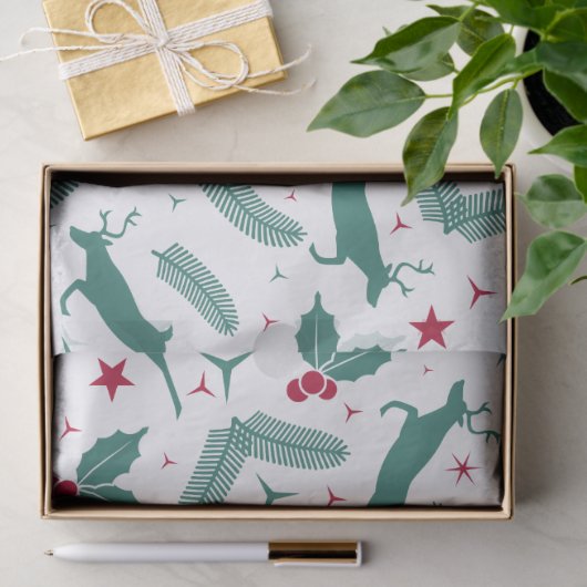 Groene kerstheilige en hertenpatroon tissuepapier (Geschenk)