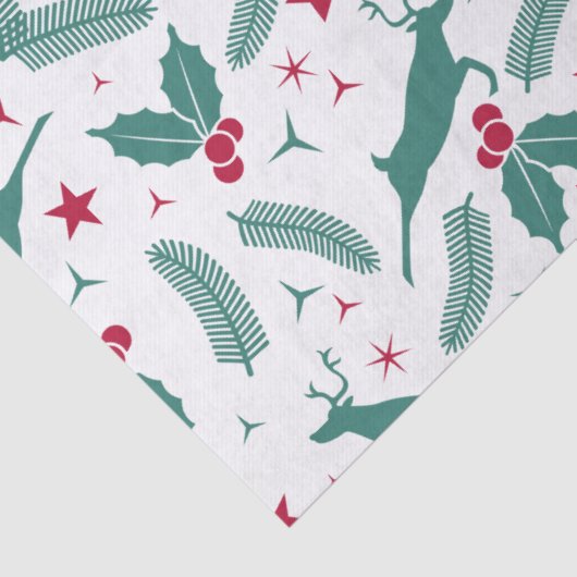 Groene kerstheilige en hertenpatroon tissuepapier (Detail)