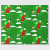 Groene Kerstheks Befana Broomrider Spookmas Cadeaupapier (Vlak)