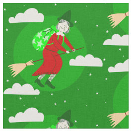 Groene Kerstheks Befana Broomrider Spookmas Stof