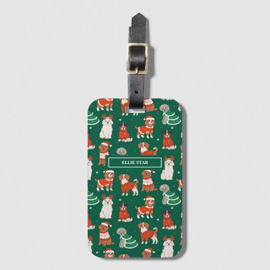 Groene kersthonden gepersonaliseerd bagagelabel (Voorkant (verticaal))