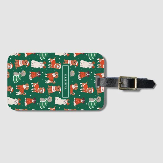 Groene kersthonden gepersonaliseerd bagagelabel (Voorkant (horizontaal))