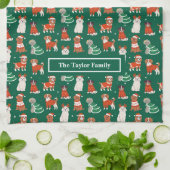 Groene kersthonden gepersonaliseerd theedoek (Gevouwen)
