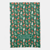Groene kersthonden gepersonaliseerd theedoek (Verticaal)