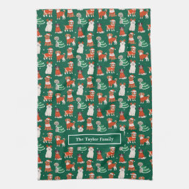 Groene kersthonden gepersonaliseerd theedoek