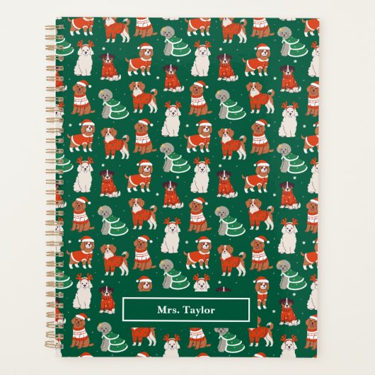 Groene Kersthonden leraar gepersonaliseerd Planner (Voorkant)