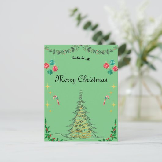 Groene kerstkaart briefkaart (Staand voorkant)