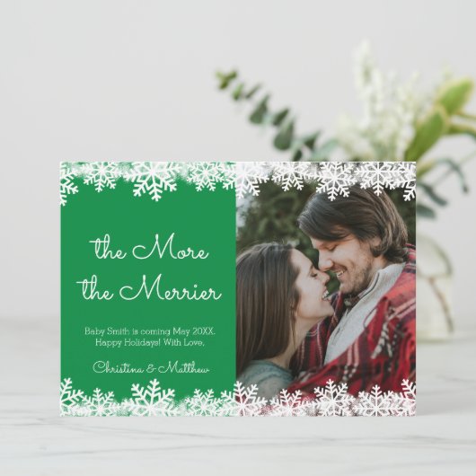 Groene kerstkaarten voor zwangerschapsaankondiging aankondiging (Staand voorkant)