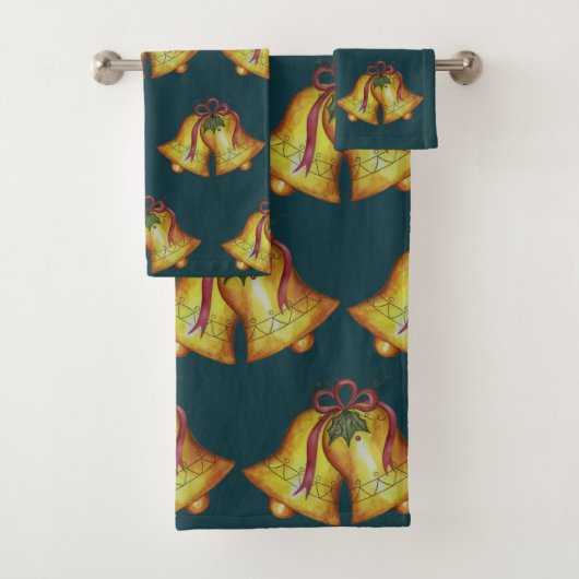 Groene kerstklokken badhanddoek set bad handdoek (Insitu)