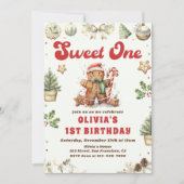 Groene Kerstkoekje Sweet One 1e Verjaardag Kaart (Voorkant)