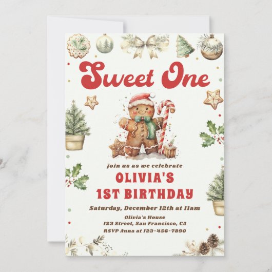 Groene Kerstkoekje Sweet One 1e Verjaardag Kaart (Voorkant)