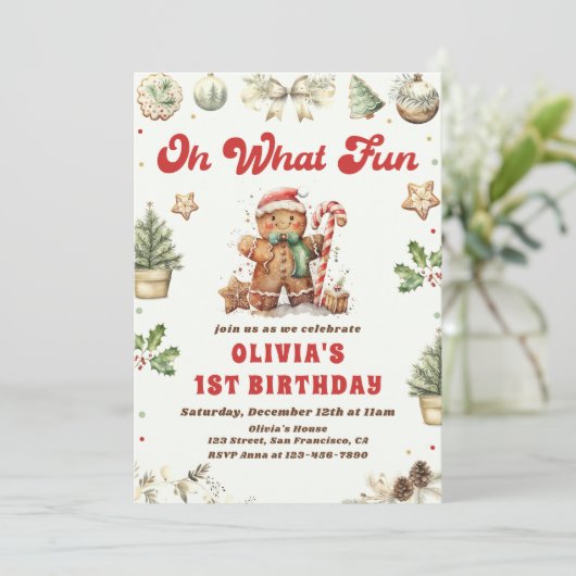 Groene Kerstkoekje Verjaardagsfeestje Oh wat leuk Kaart (Staand voorkant)