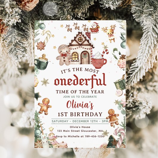 Groene kerstkoekjes Onederful 1e verjaardag Kaart