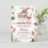 Groene kerstkoekjes Onederful 1e verjaardag Kaart (Staand voorkant)