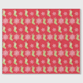 Groene kerstkousen en Snowflakes Red Cadeaupapier (Vlak)