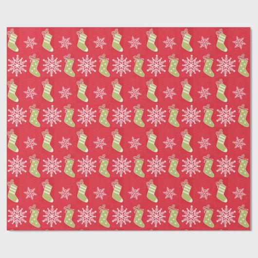 Groene kerstkousen en Snowflakes Red Cadeaupapier (Vlak)