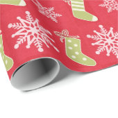 Groene kerstkousen en Snowflakes Red Cadeaupapier (Rol Hoek)