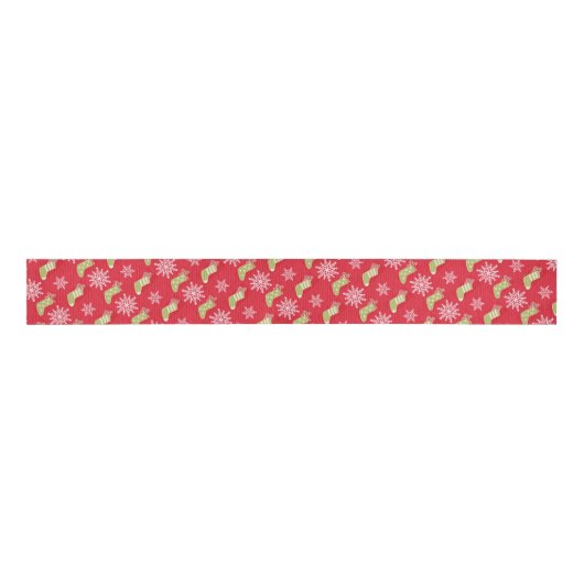 Groene kerstkousen en Snowflakes Red Grosgrain Lint (Voorkant)