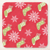 Groene kerstkousen en Snowflakes Red Kartonnen Onderzetters (Voorkant)