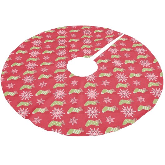 Groene kerstkousen en Snowflakes Red Kerstboom Rok (Gekanteld)