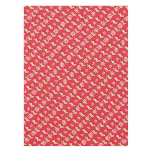 Groene kerstkousen en Snowflakes Red Tafelkleed (Voorkant)