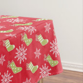 Groene kerstkousen en Snowflakes Red Tafelkleed (Voorbeeld)