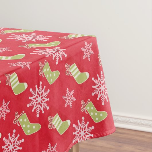 Groene kerstkousen en Snowflakes Red Tafelkleed (Voorbeeld)