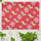 Groene kerstkousen en Snowflakes Red Theedoek (Gevouwen)