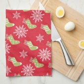 Groene kerstkousen en Snowflakes Red Theedoek (Quarter Fold)
