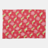 Groene kerstkousen en Snowflakes Red Theedoek (Horizontaal)