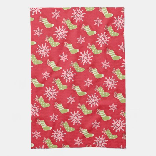 Groene kerstkousen en Snowflakes Red Theedoek (Verticaal)