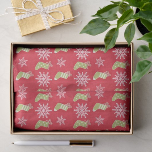 Groene kerstkousen en Snowflakes Red Tissuepapier (Geschenk)