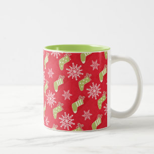 Groene kerstkousen en Snowflakes Red Tweekleurige Koffiemok