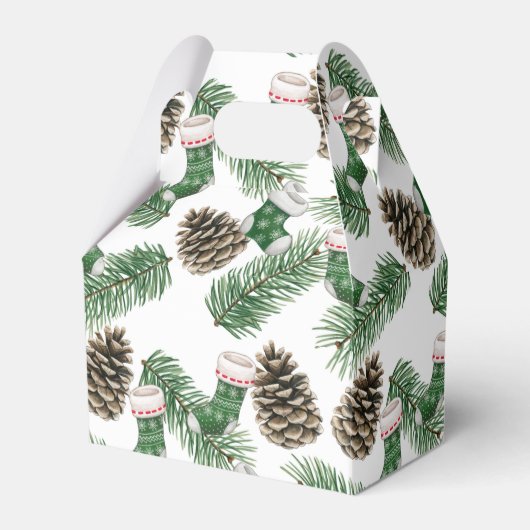 Groene kerstkousen, Pinecones en Branches Bedankdoosjes (Voorkant Zijde)