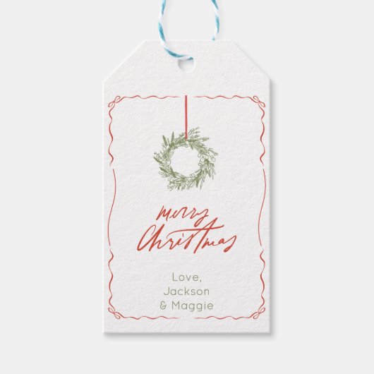 Groene Kerstkrans Kerstcadeau Label Cadeaulabel (Voorkant)