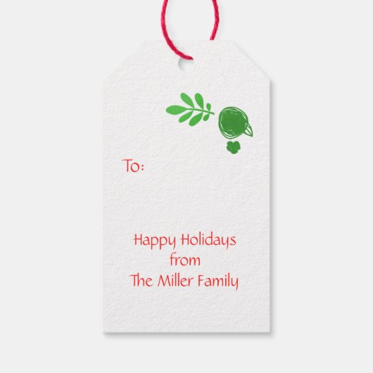 Groene Kerstkrans Rode Monogram Cadeaulabel (Achterkant)