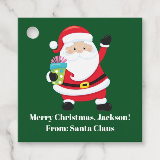 Groene Kerstman Custom Kinder kerstfeest Bedankjes Labels (Voorkant)