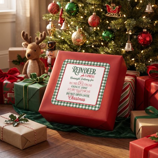 Groene Kerstman express levering Kerst Plaid Vierkante Sticker