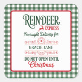 Groene Kerstman express levering Kerst Plaid Vierkante Sticker (Voorkant)