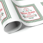 Groene Kerstman Express Rendier bezorging geruit Cadeaupapier (Rol Hoek)