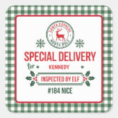 Groene Kerstman Express Rendier bezorging geruit Vierkante Sticker (Voorkant)