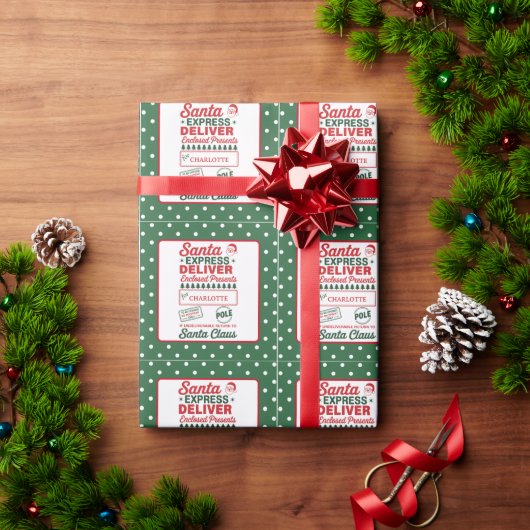 Groene Kerstman Expressbezorging Gestippeld Cadeaupapier (Feestdagen Geschenken)