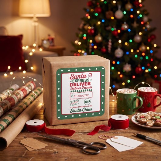 Groene Kerstman Expressbezorging Gestippeld Vierkante Sticker