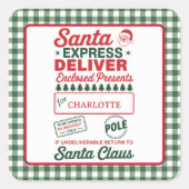 Groene Kerstman Expressbezorging Kerst Plaid Vierkante Sticker (Voorkant)