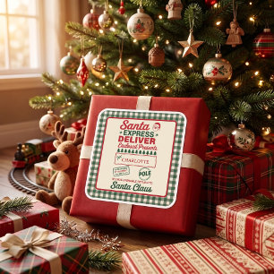 Groene Kerstman Expressbezorging Kerst Plaid Vierkante Sticker