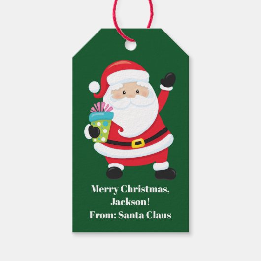 Groene Kerstman Gepersonaliseerd Kinder Kerst Cadeaulabel (Voorkant)