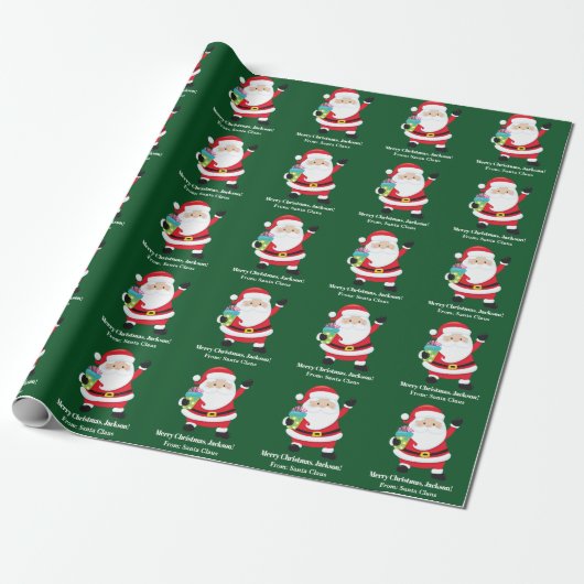 Groene Kerstman Gepersonaliseerd Kinder Kerst Cadeaupapier (Uitgerold)