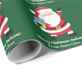 Groene Kerstman Gepersonaliseerd Kinder Kerst Cadeaupapier (Rol Hoek)