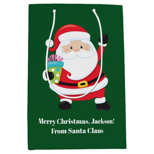 Groene Kerstman Gepersonaliseerd Kinder Kerst Medium Cadeauzakje (Voorkant)