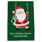 Groene Kerstman Gepersonaliseerd Kinder Kerst Medium Cadeauzakje (Achterkant)